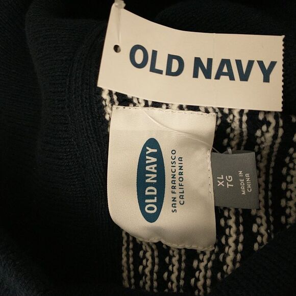 Old Navy Sweater Mens XL/L*Blue White Striped Knit Shawl Collar Preppy New - Picture 6 of 7